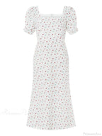 Summer Floral Midi Puff Sleeve A-Line Floral Dress