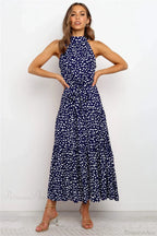 Summer Floral Print Halter Neck Beach Floral Dress