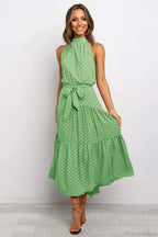 Summer Floral Print Halter Neck Beach Floral Dress