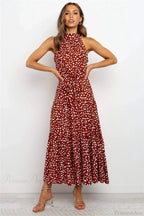 Summer Floral Print Halter Neck Beach Floral Dress