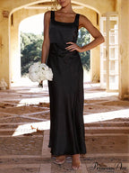 Summer Halter Satin Charming Bridesmaid Prom Midi Dresses