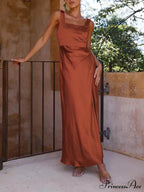 Summer Halter Satin Charming Bridesmaid Prom Midi Dresses