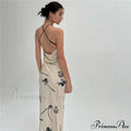 Summer Print Long Halter Backless Satin Split es Women Hot Vestidos Floral Dress