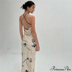 Summer Print Long Halter Backless Satin Split es Women Hot Vestidos Floral Dress