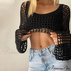 Summer Sexy Long Sleeve Smock Knitted Crop Top