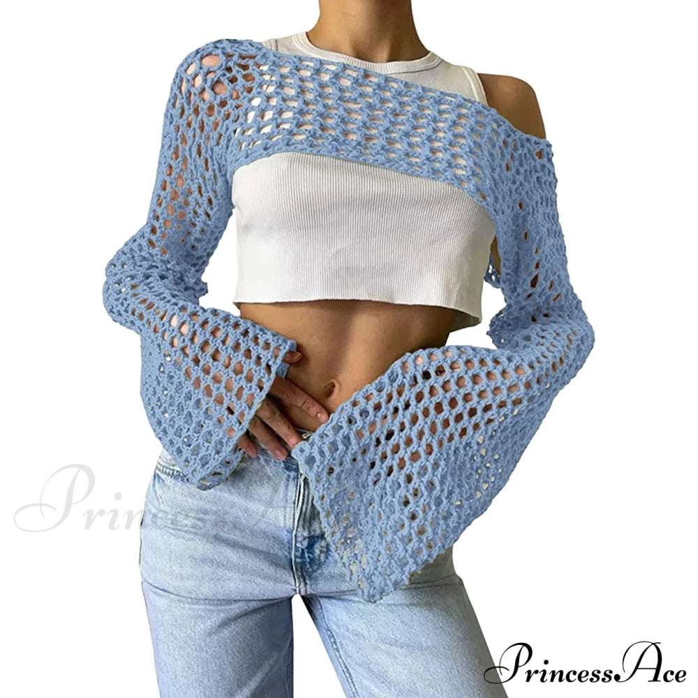 Summer Sexy Long Sleeve Smock Knitted Crop Top