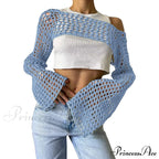 Summer Sexy Long Sleeve Smock Knitted Crop Top