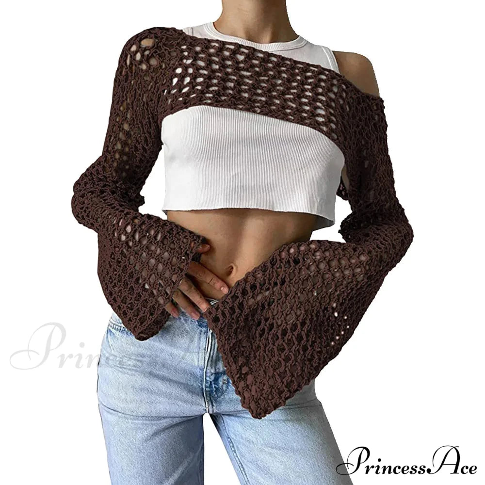 Summer Sexy Long Sleeve Smock Knitted Crop Top