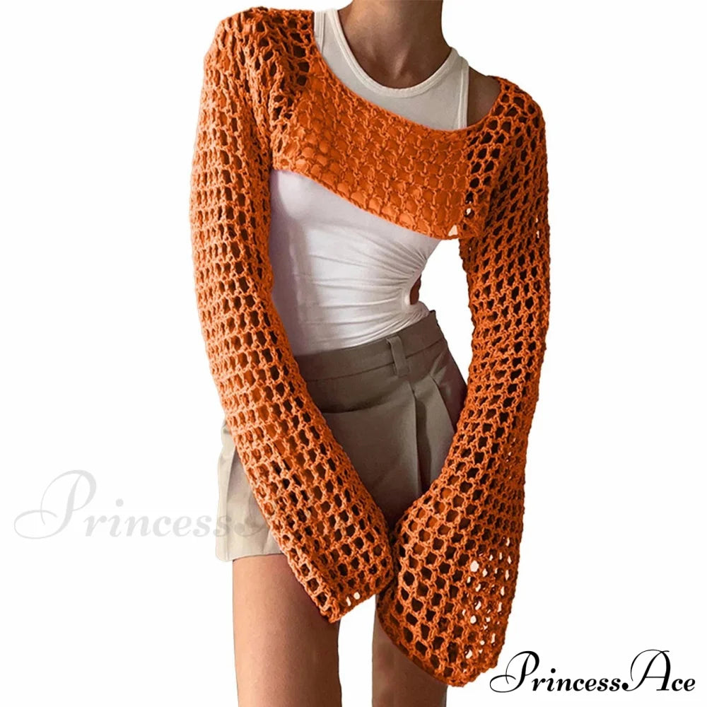 Summer Sexy Long Sleeve Smock Knitted Crop Top