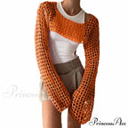Summer Sexy Long Sleeve Smock Knitted Crop Top