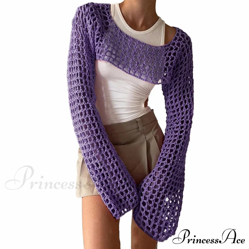 Summer Sexy Long Sleeve Smock Knitted Crop Top