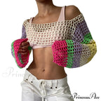 Summer Sexy Long Sleeve Smock Knitted Crop Top