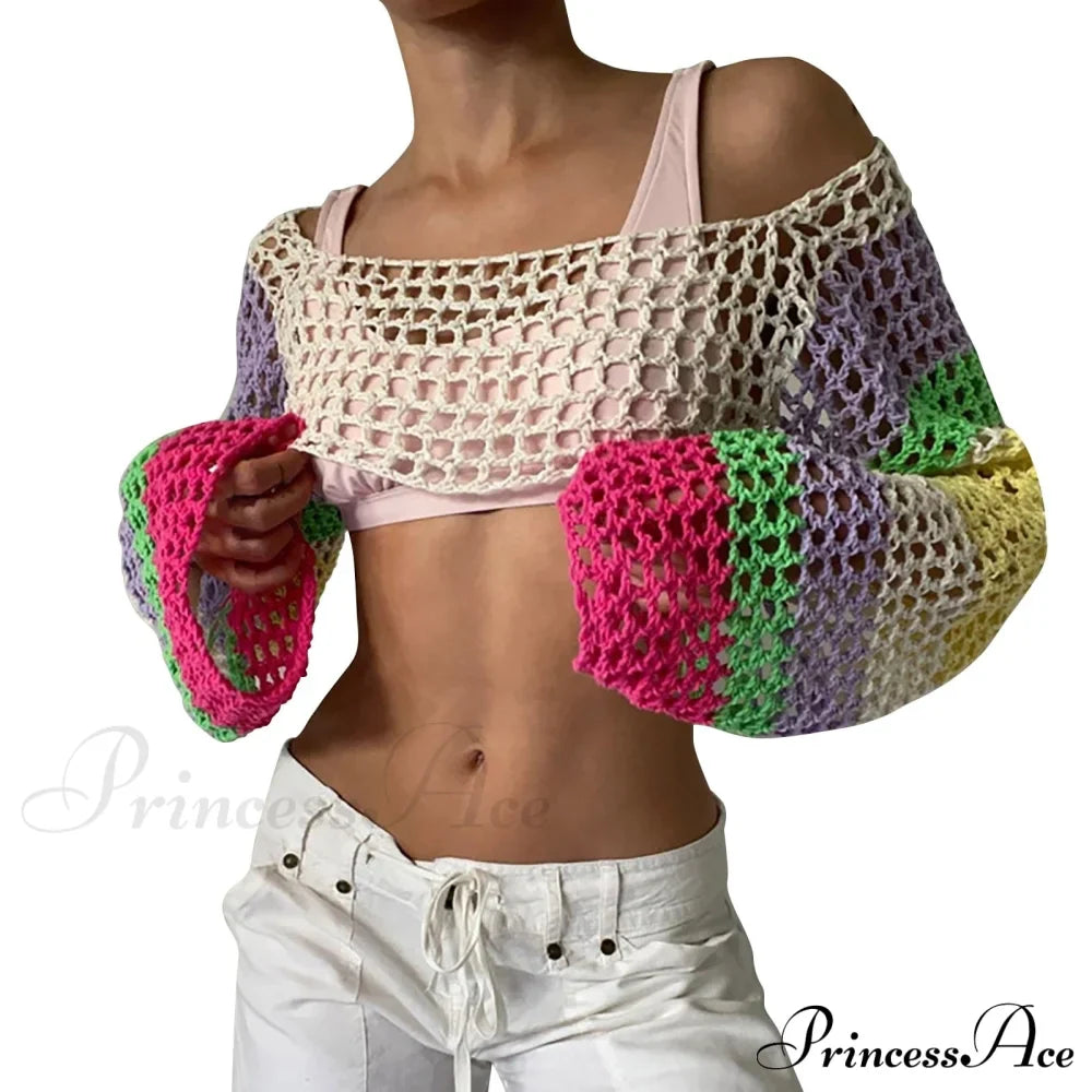Summer Sexy Long Sleeve Smock Knitted Crop Top