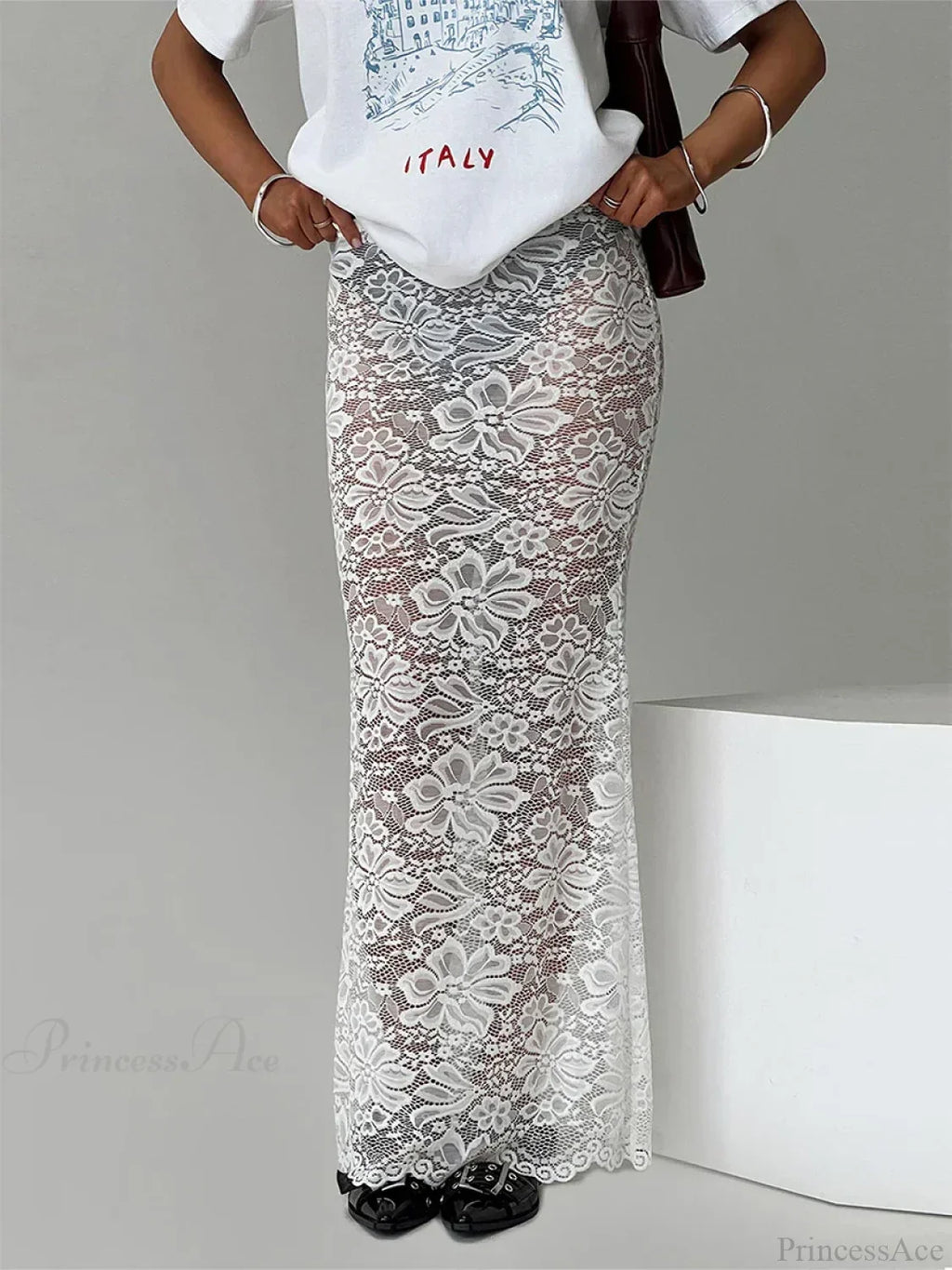 Summer Sexy Sheer Lace Floral Long Skirt Y2K Party