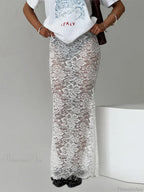 Summer Sexy Sheer Lace Floral Long Skirt Y2K Party
