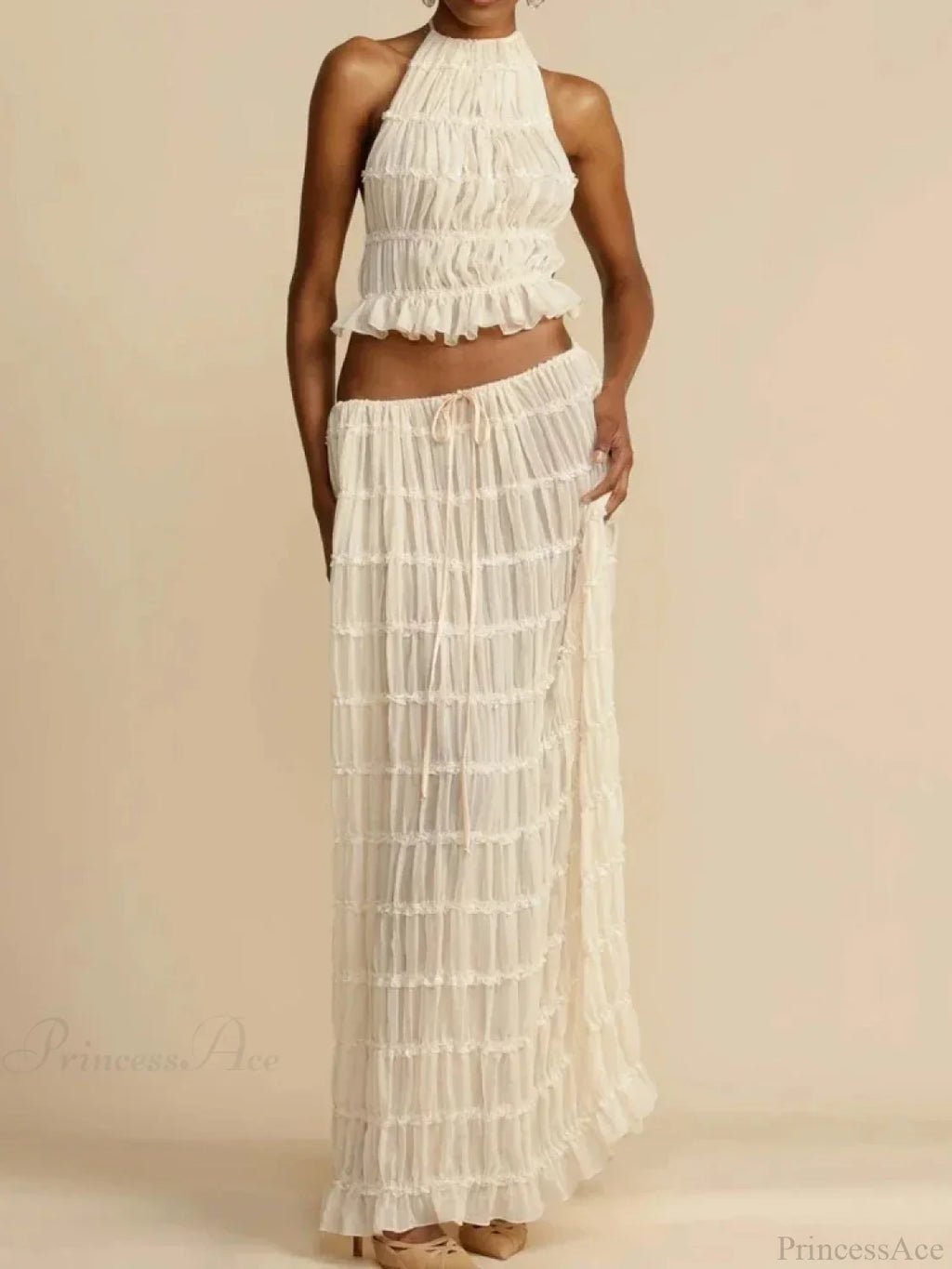 Summer Sexy Sleeveless Backless Top High Waist Skirt Beach Party Dress