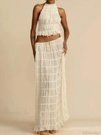 Summer Sexy Sleeveless Backless Top High Waist Skirt Beach Party Dress