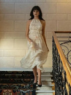 Summer Sexy Sleeveless Backless Top High Waist Skirt Beach Party Dress
