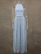 Summer Sexy Sleeveless Backless Top High Waist Skirt Beach Party Dress