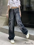 Summer Vintage Washed and Worn Out Versatile Straight Drop High Waist Wide Leg Women's Jean