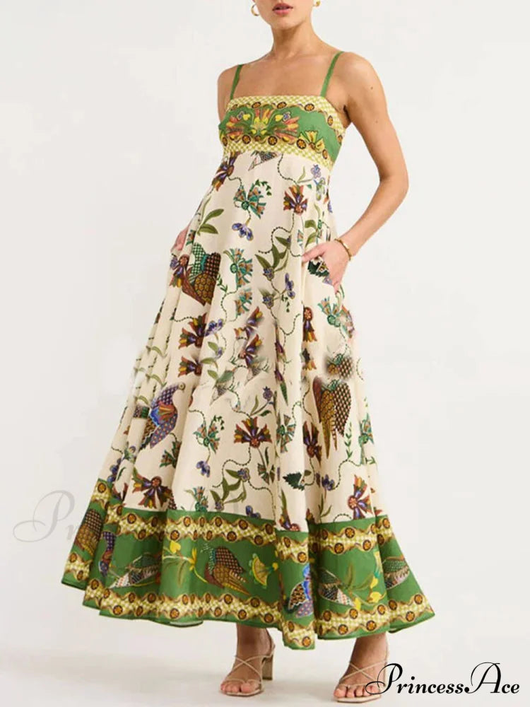 Sun Drenched Unique Print Graceful Smocked Back Pocketed Dress