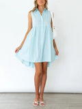Sleeveless Lapel Stripe Button Dress