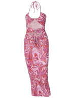 Sexy Slim Neckline Backless Print Dress