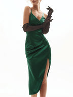 V-neck Back Suspender Split Dress