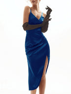 V-neck Back Suspender Split Dress