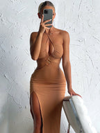Hollow Out High Split Dress