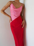 Slim Fit Irregular Satin Suspender Dress