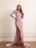 Temperament Slim  High Waist Gloves Fleece Evening Dress