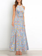 Halter Cut-out Split Floral Dress