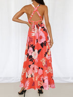 Halter Cut-out Split Floral Dress