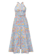Halter Cut-out Split Floral Dress