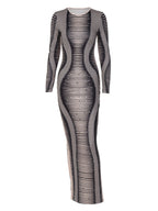 Printed Long Sleeve Slim Fit Slit Dress
