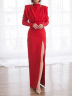 Elegant Turtleneck Slit Evening Dress