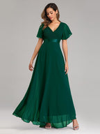 Big Swing V Neck Flared Sleeve Chiffon Party Bridesmaid Evening Dress