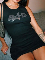 Letter Hot Drill Strap Dress