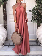 Temperament Satin Suspender Large Swing Dress
