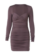 Deep V Tube Top Long Sleeve Slim Fit Wrinkled Fashion Dress