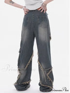 Super Beautiful Flower High Waist Summer Loose Wide Leg Vintage Unique Versatile Straight Women's Jean