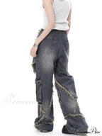 Super Beautiful Flower High Waist Summer Loose Wide Leg Vintage Unique Versatile Straight Women's Jean