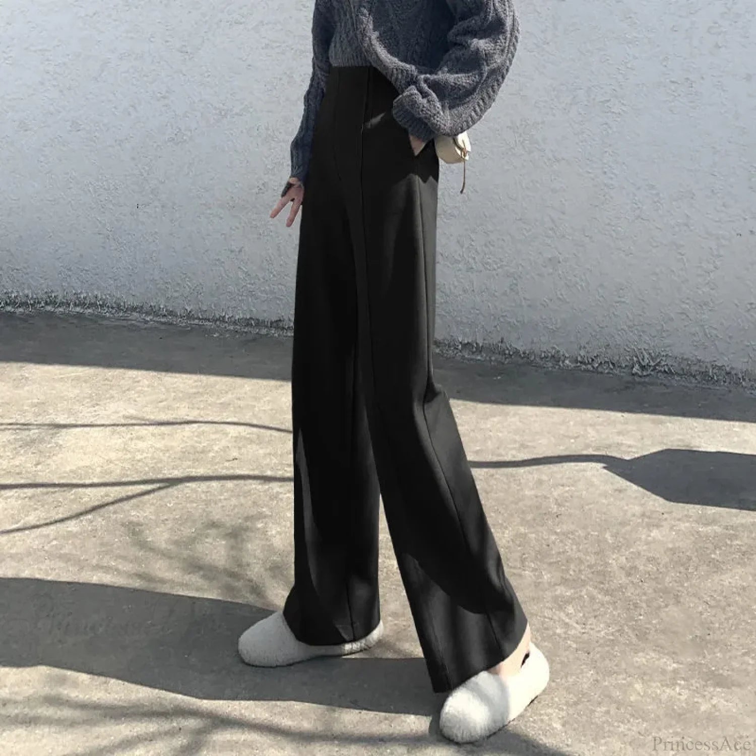 Super High Waist Wool Blend Warm Loose Cashmere Thick Woolen Pants