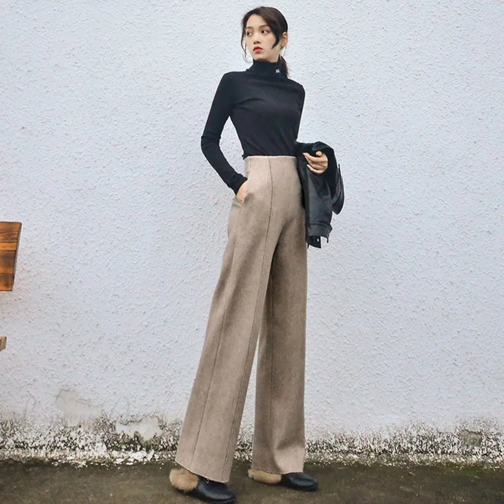 Super High Waist Wool Blend Warm Loose Cashmere Thick Woolen Pants