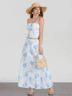 Suspender Crop Tank Top Drawstring A-line Skirt Floral Dress