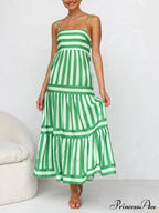 Suspender Open Back Striped Graceful Positioning Print Pocket Midi Dress