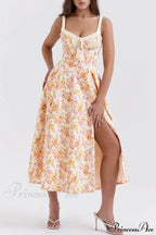 Suspender Patchwork Printed Charming Lace-Up Midi Dress