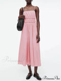 Suspender Pleated Stylish Waist Midi Dress