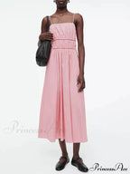 Suspender Pleated Stylish Waist Midi Dress